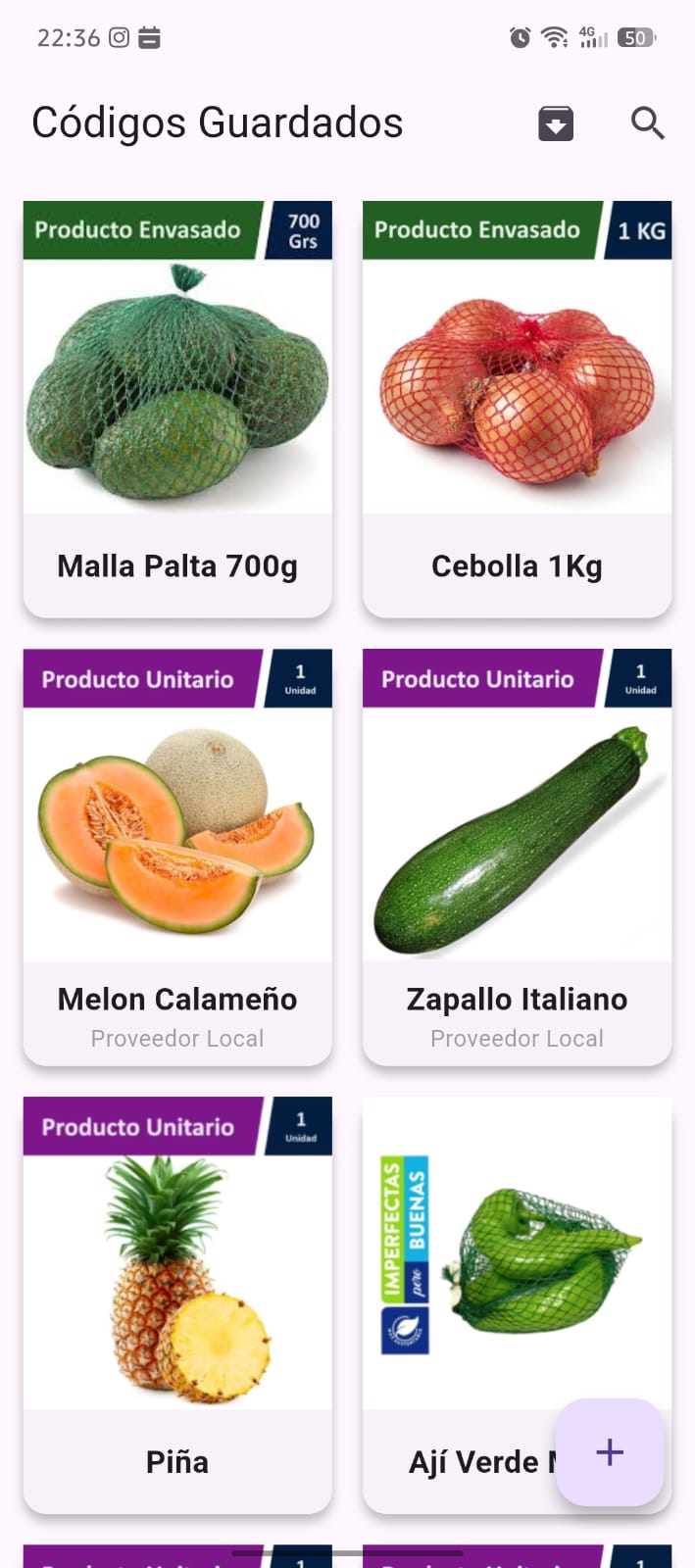 Lista de productos guardados