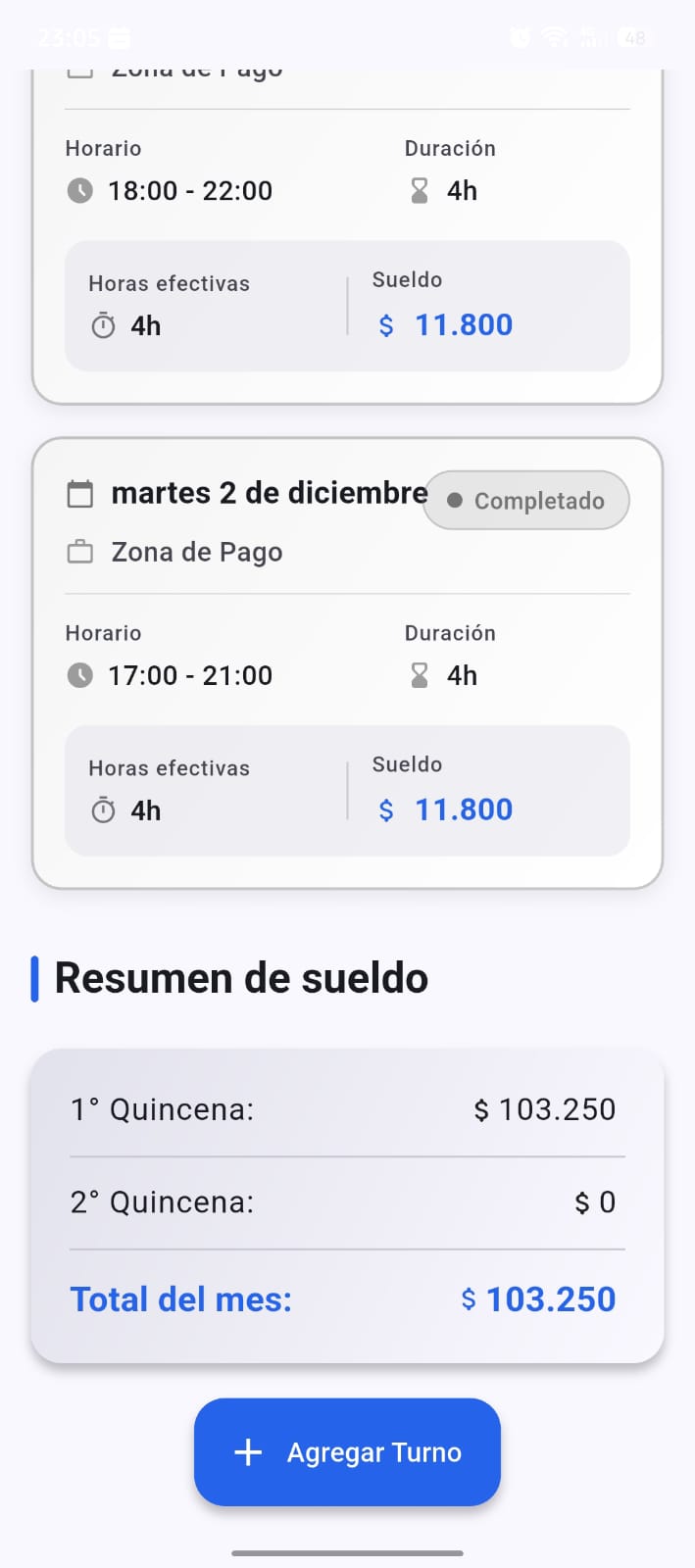 Histórico de turnos